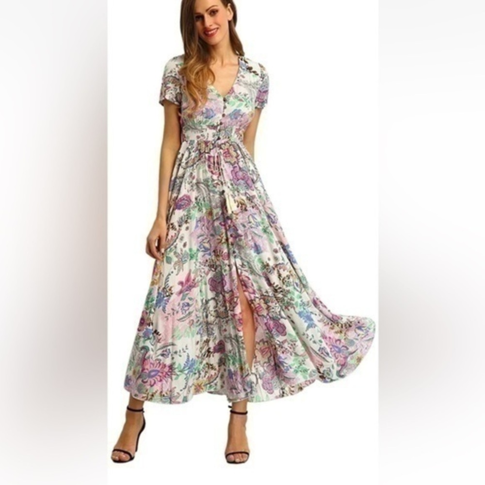 Milumia Women's Button Up Split Floral Print Flowy Party Maxi Dress